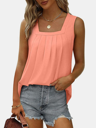 Ruched Square Neck Tank - A Roese Boutique