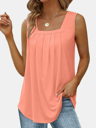 Ruched Square Neck Tank - A Roese Boutique