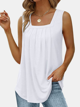 Ruched Square Neck Tank - A Roese Boutique