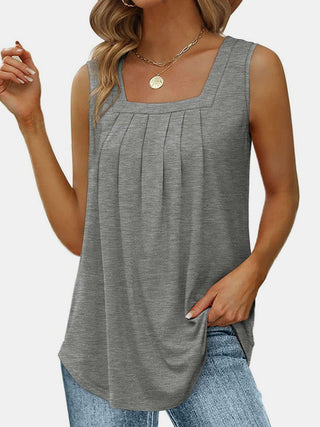 Ruched Square Neck Tank - A Roese Boutique