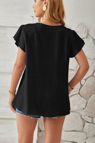 Ruched V-Neck Flounce Sleeve Blouse - A Roese Boutique