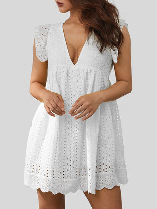 Ruffled Eyelet Cap Sleeve Mini Dress - A Roese Boutique