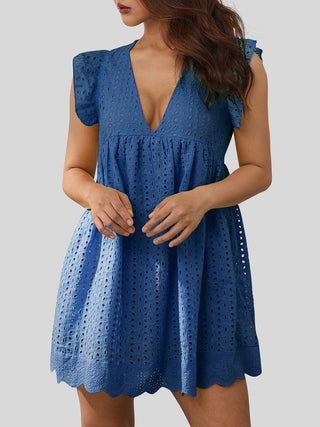 Ruffled Eyelet Cap Sleeve Mini Dress - A Roese Boutique