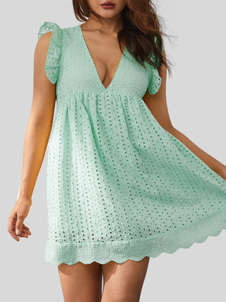 Ruffled Eyelet Cap Sleeve Mini Dress - A Roese Boutique