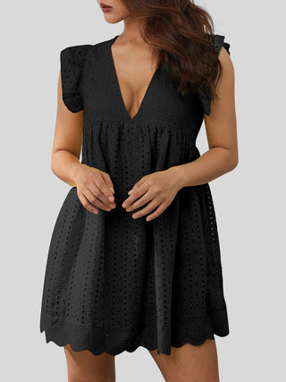 Ruffled Eyelet Cap Sleeve Mini Dress - A Roese Boutique