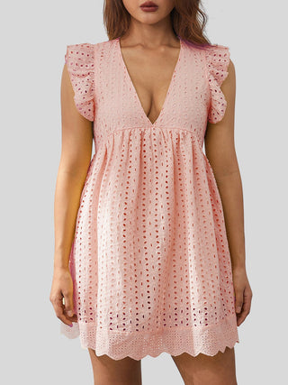 Ruffled Eyelet Cap Sleeve Mini Dress - A Roese Boutique