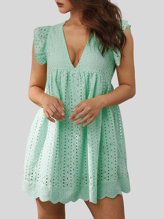 Ruffled Eyelet Cap Sleeve Mini Dress - A Roese Boutique