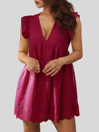 Ruffled Eyelet Cap Sleeve Mini Dress - A Roese Boutique