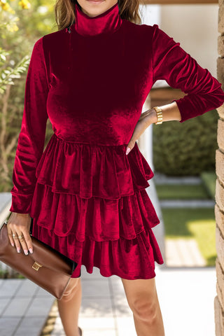 Ruffled Layered Long Sleeve Mini Dress - A Roese Boutique