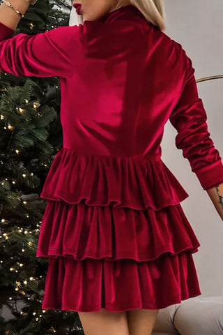 Ruffled Layered Long Sleeve Mini Dress - A Roese Boutique