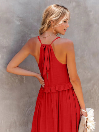 Ruffled Sleeveless Tiered Maxi Dress with Pockets - A Roese Boutique