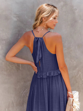 Ruffled Sleeveless Tiered Maxi Dress with Pockets - A Roese Boutique