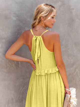 Ruffled Sleeveless Tiered Maxi Dress with Pockets - A Roese Boutique