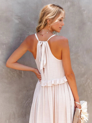 Ruffled Sleeveless Tiered Maxi Dress with Pockets - A Roese Boutique