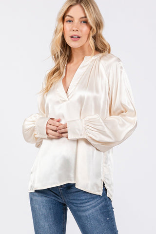 SAGE + FIG Notched Long Sleeve Blouse - A Roese Boutique