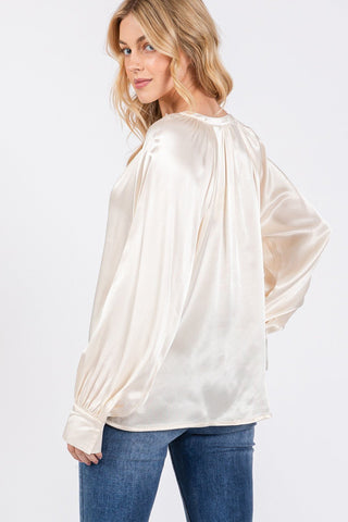 SAGE + FIG Notched Long Sleeve Blouse - A Roese Boutique