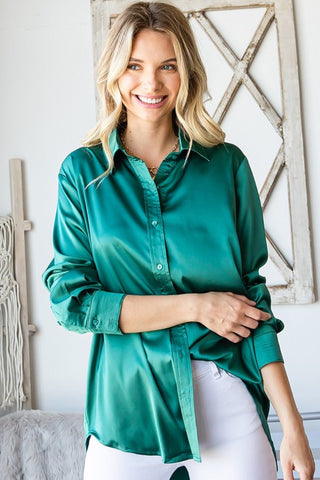 Satin Long Sleeve Button Down Shirt - A Roese Boutique