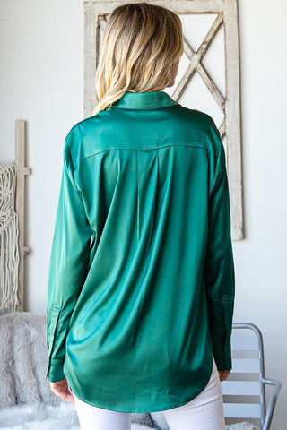 Satin Long Sleeve Button Down Shirt - A Roese Boutique