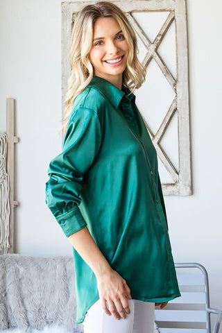 Satin Long Sleeve Button Down Shirt - A Roese Boutique