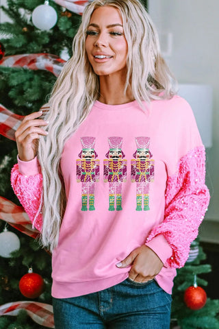 Sequin Nutcracker Dropped Shoulder Sweatshirt - A Roese Boutique