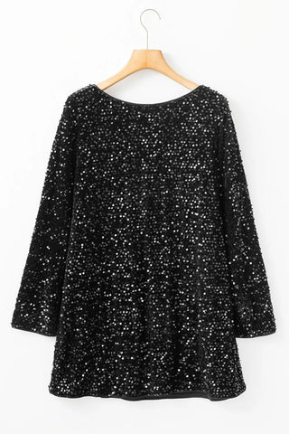 Sequin Round Neck Long Sleeve Mini Dress - A Roese Boutique