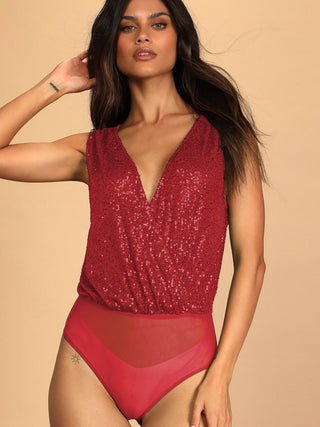 Sequin Surplice Sleeveless Bodysuit - A Roese Boutique