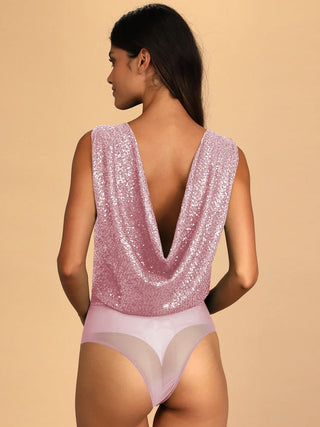 Sequin Surplice Sleeveless Bodysuit - A Roese Boutique