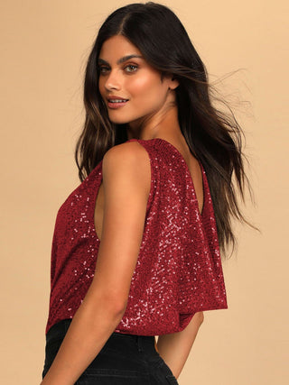 Sequin Surplice Sleeveless Bodysuit - A Roese Boutique