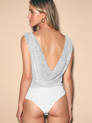 Sequin Surplice Sleeveless Bodysuit - A Roese Boutique