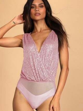 Sequin Surplice Sleeveless Bodysuit - A Roese Boutique