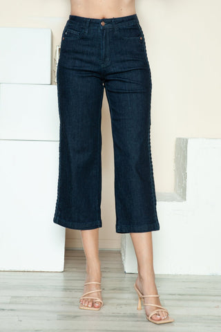 Side Seam Braid Detail Crop Wide Leg Jeans by Judy Blue - A Roese Boutique