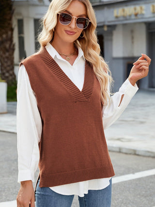 Side Slit V - Neck Sweater Vest - A Roese Boutique