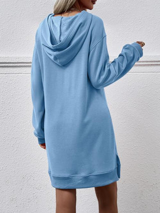 Slit Long Sleeve Hooded Dress with Pocket - A Roese Boutique