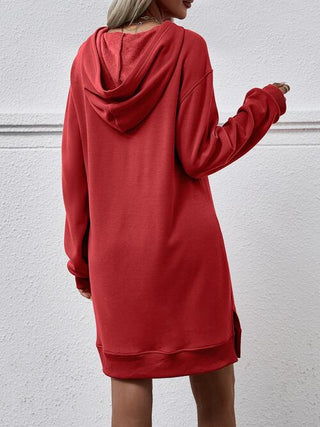 Slit Long Sleeve Hooded Dress with Pocket - A Roese Boutique