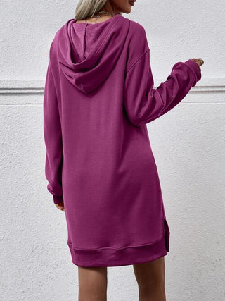 Slit Long Sleeve Hooded Dress with Pocket - A Roese Boutique