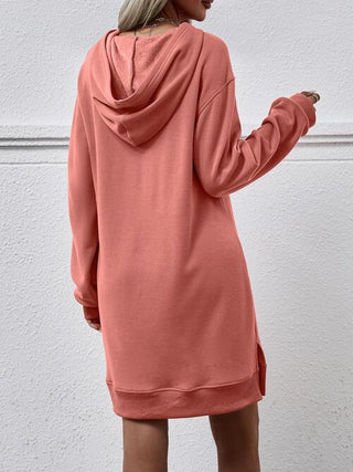 Slit Long Sleeve Hooded Dress with Pocket - A Roese Boutique