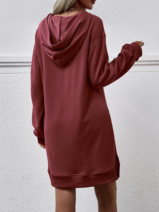 Slit Long Sleeve Hooded Dress with Pocket - A Roese Boutique