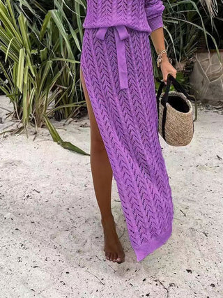 Slit Openwork Single Shoulder Knit Dress - A Roese Boutique