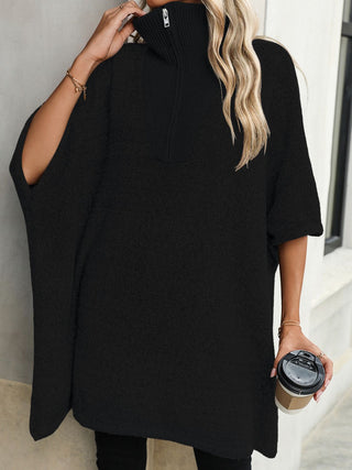 Slit Quarter Zip Half Sleeve Sweater - A Roese Boutique