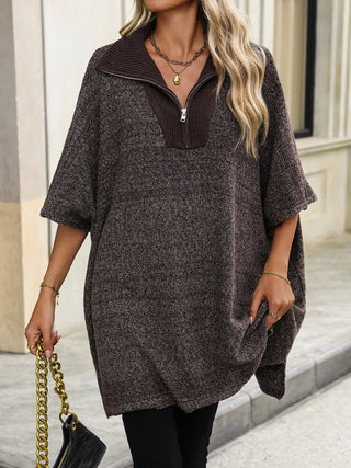 Slit Quarter Zip Half Sleeve Sweater - A Roese Boutique