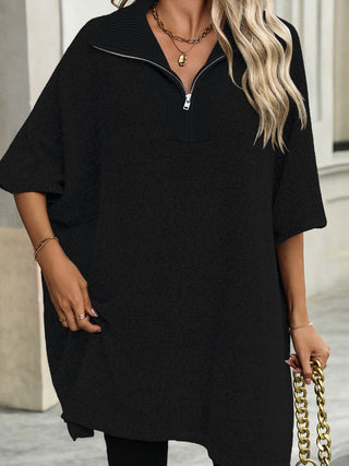 Slit Quarter Zip Half Sleeve Sweater - A Roese Boutique