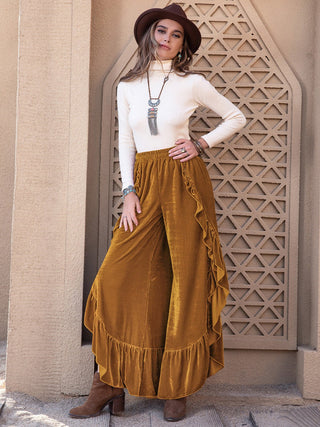 Slit Ruffled Wide Leg Pants - A Roese Boutique