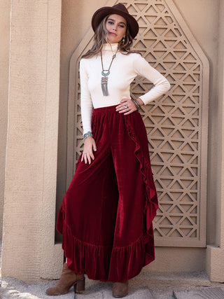 Slit Ruffled Wide Leg Pants - A Roese Boutique