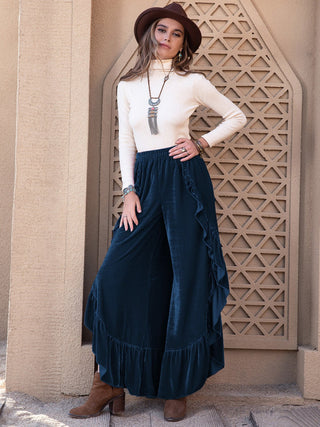 Slit Ruffled Wide Leg Pants - A Roese Boutique