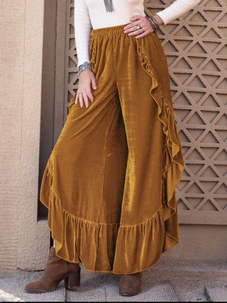 Slit Ruffled Wide Leg Pants - A Roese Boutique