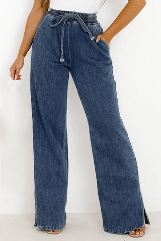 Slit Wide Leg Jeans with Pockets - A Roese Boutique