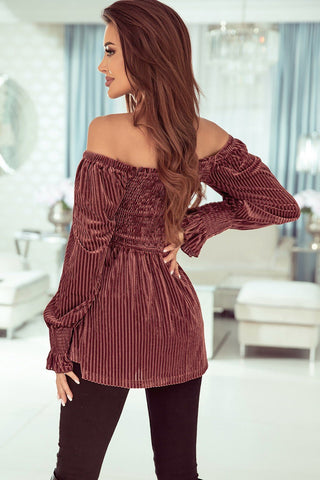 Smocked Ribbed Velvet Babydoll Top - A Roese Boutique