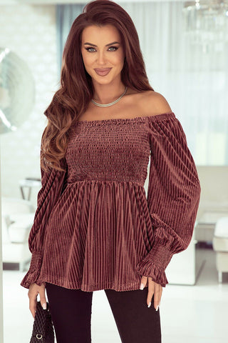 Smocked Ribbed Velvet Babydoll Top - A Roese Boutique