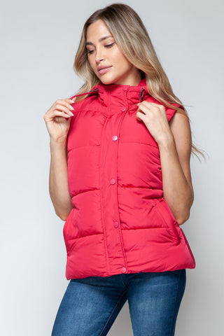 Snap and Zip Closure Hooded Vest - A Roese Boutique