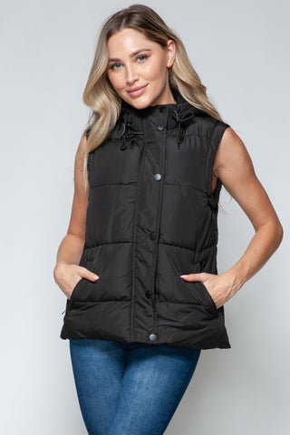 Snap and Zip Closure Hooded Vest - A Roese Boutique